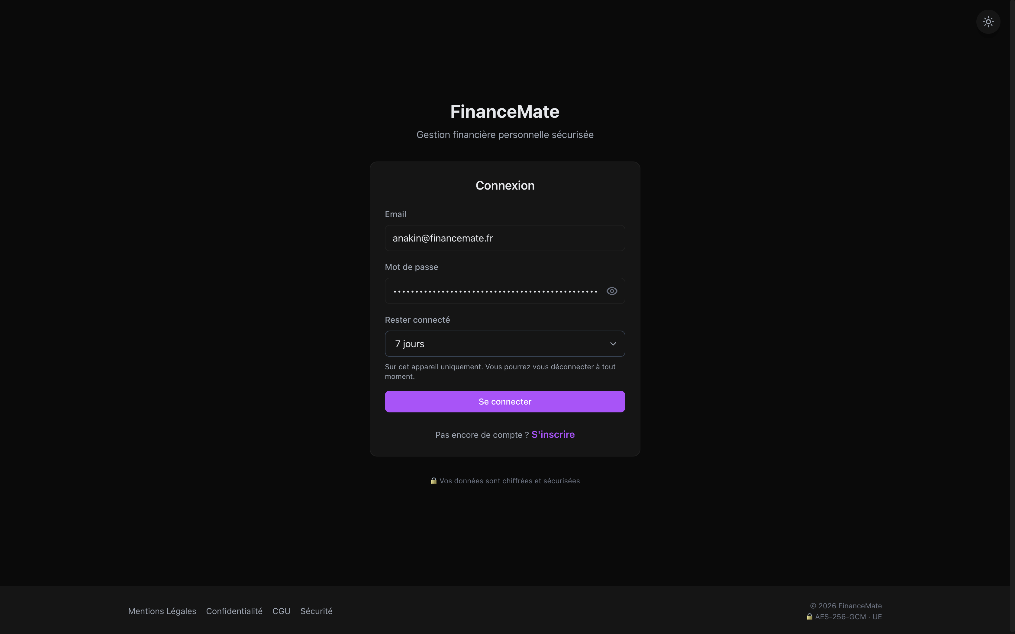 Écran de connexion